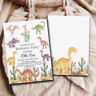 Colourful Dinosaurs 1st Birthday Party Invitation