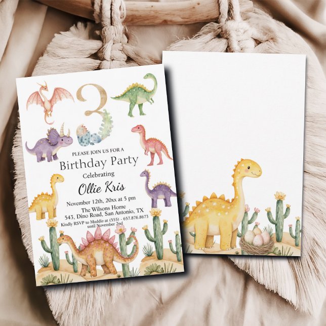 Colourful Dinosaurs 3rd Birthday Party Invitation (Creator Uploaded)