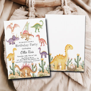 Colourful Dinosaurs 4th Birthday Party Invitation