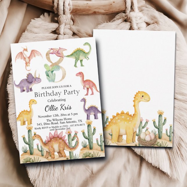 Colourful Dinosaurs 8th Birthday Party Invitation (Creator Uploaded)