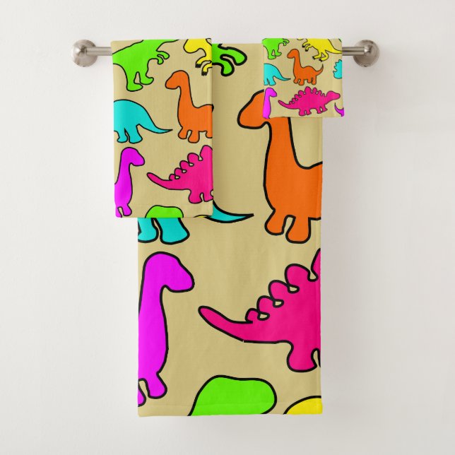 Colourful Dinosaurs Bath Towel Set (Insitu)