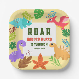 Colourful Dinosaurs birthday party Paper Plate