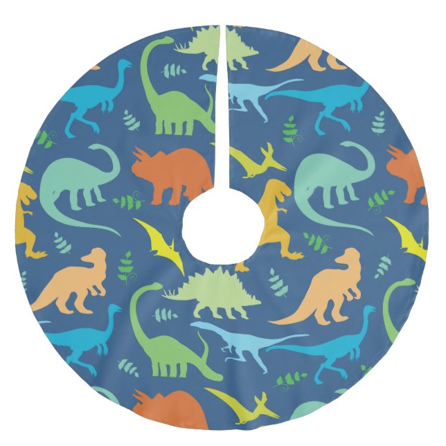 Colourful Dinosaurs Brushed Polyester Tree Skirt (Front)