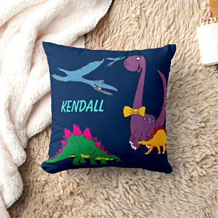 Colourful Dinosaurs Child's Name Navy Throw Pillow