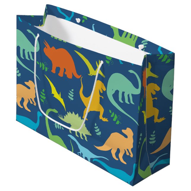 Colourful Dinosaurs Large Gift Bag (Front Angled)