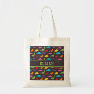 Colourful Dinosaurs Pattern, Kids Name Tote Bag
