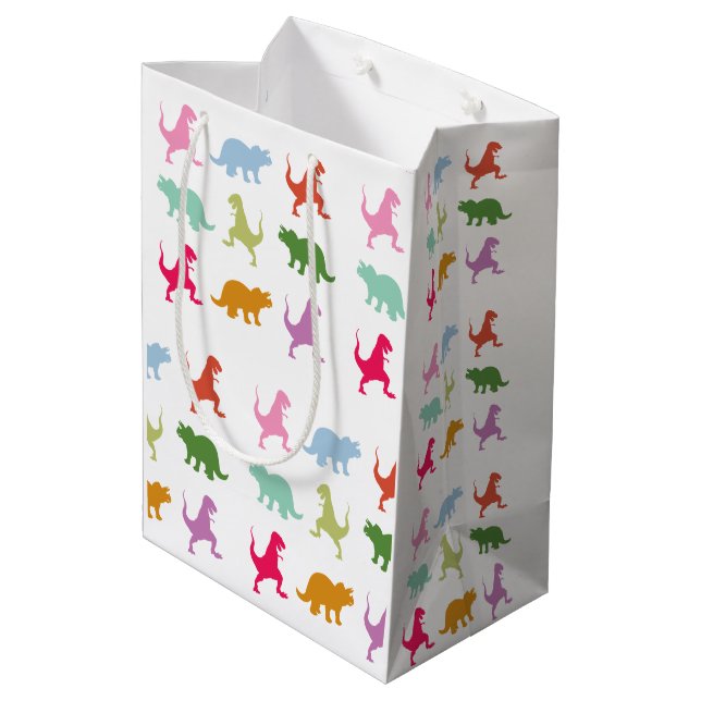 Colourful Dinosaurs  pattern Medium Gift Bag (Back Angled)