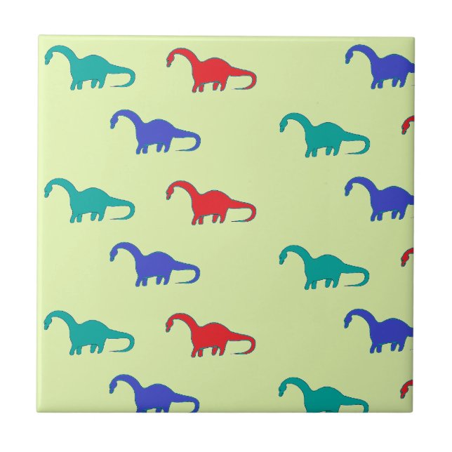 Colourful dinosaurs pattern on green ceramic tile (Front)