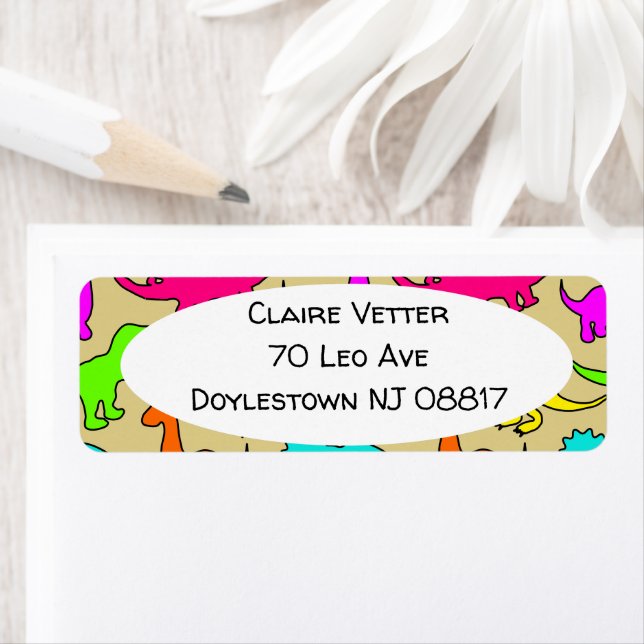 Colourful Dinosaurs Return Address Label (Insitu)