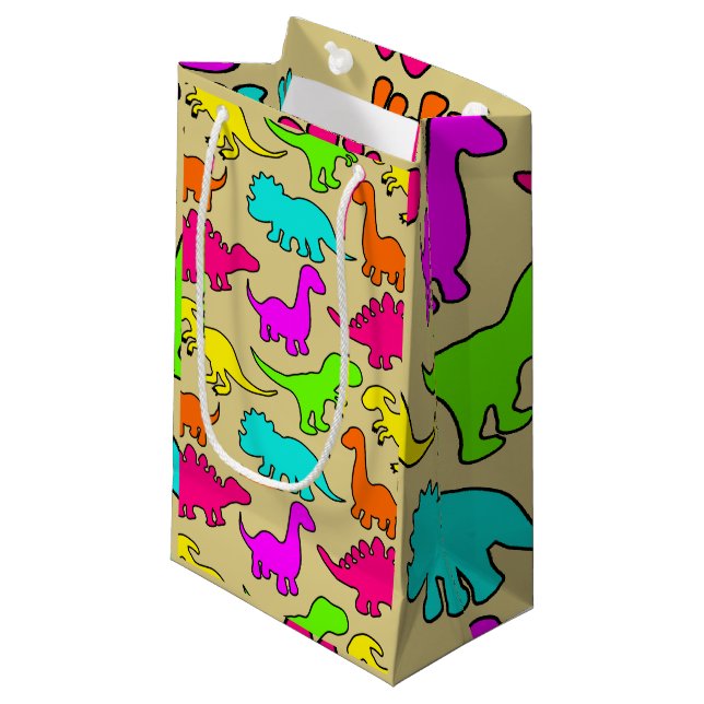 Colourful Dinosaurs Small Gift Bag (Front Angled)