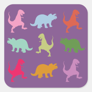 Colourful Dinosaurs Square Stickers, Glossy Sticker