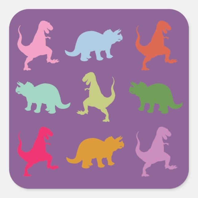 Colourful Dinosaurs Square Stickers, Glossy Sticker (Front)