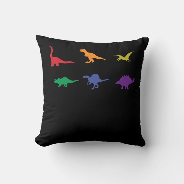 Colourful Dinosaurs T-rex Spinosaurus Stegosarus Cushion (Front)