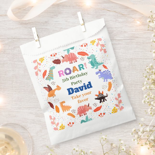 colourful Dinosaurs themed birthday party   Favour Bag (Clipped)