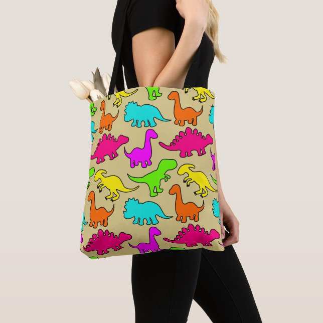 Colourful Dinosaurs Tote Bag (Close Up)