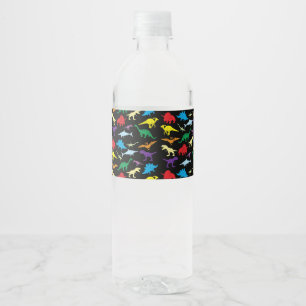 Colourful Dinosaurs Watercolor Kids Birthday Party Water Bottle Label