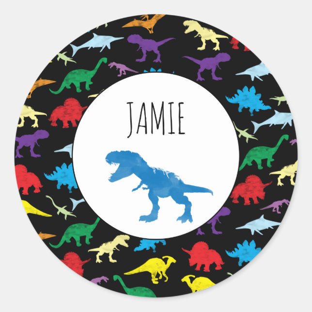 Colourful Dinosaurs Watercolor Kids Pattern Classic Round Sticker (Front)