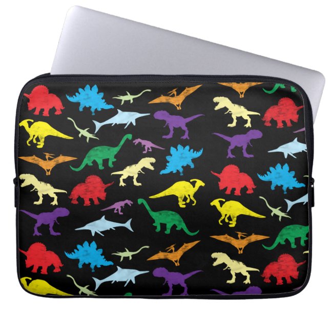 Colourful Dinosaurs Watercolor Kids Pattern Laptop Sleeve (Front)