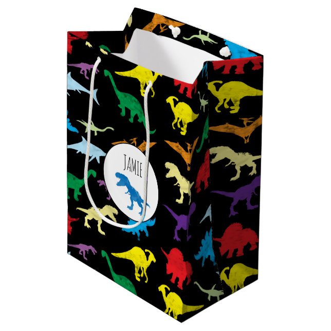 Colourful Dinosaurs Watercolor Kids Pattern Medium Gift Bag (Front Angled)