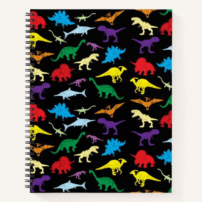 Colourful Dinosaurs Watercolor Kids Pattern Notebo Notebook (Front)