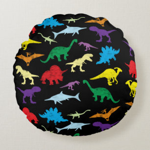 Colourful Dinosaurs Watercolor Kids Pattern Round Cushion