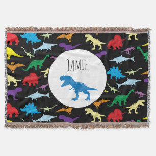 Colourful Dinosaurs Watercolor Kids Pattern Throw Blanket