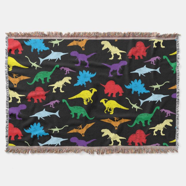 Colourful Dinosaurs Watercolor Kids Pattern Throw Blanket (Front)