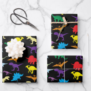 Colourful Dinosaurs Watercolor Kids Pattern Wrapping Paper Sheet