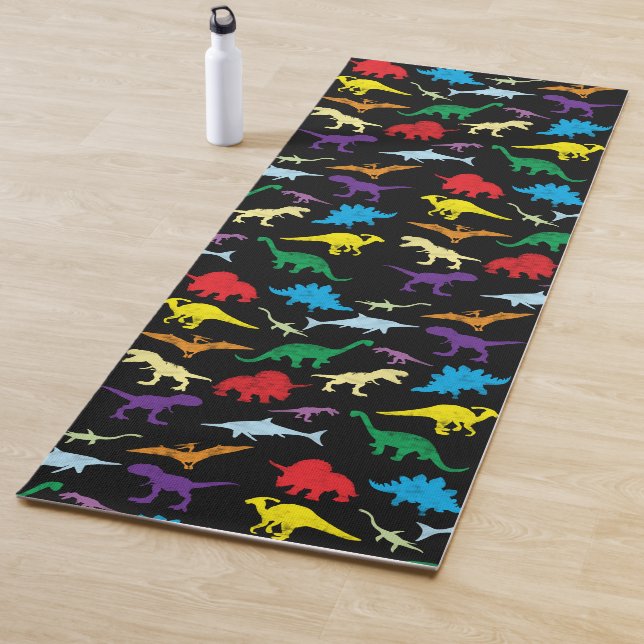 Colourful Dinosaurs Watercolor Kids Pattern Yoga Mat (In Situ)