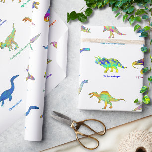 Colourful Dinosaurs with names Pattern Wrapping Paper