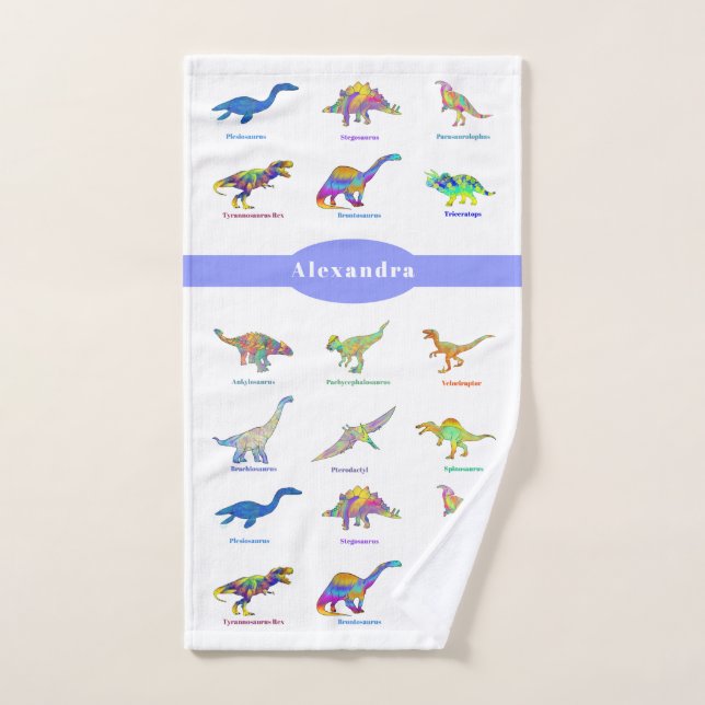 Colourful Dinosaurs with names personalised  Bath Towel Set (Hand Towel)