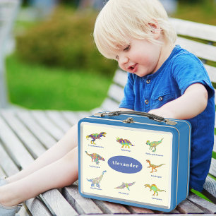 Colourful Dinosaurs with Names Personalised Metal Lunch Box