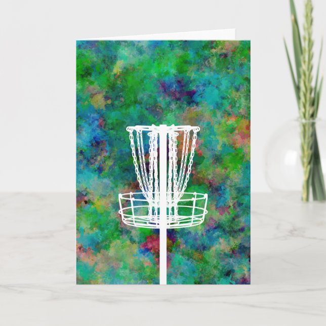Colourful Disc Golf Basket Holiday Card (Front)