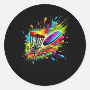 Colourful Disc Golf Crew Tie Dye Graphic Tee Men W Classic Round Sticker