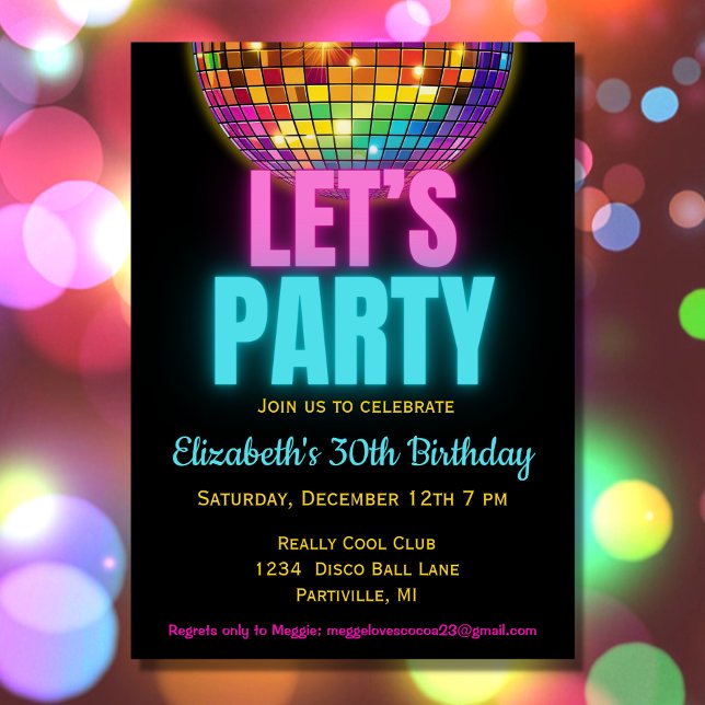 Colourful Disco Ball Birthday Party Invitation (Creator Uploaded)