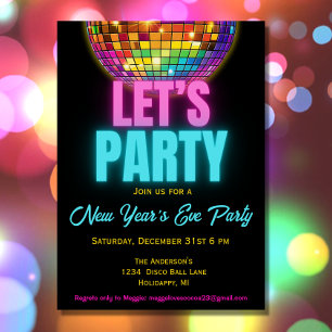 Colourful Disco Ball New Year's Eve Party Invitation