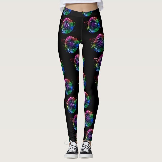 Colourful Disco Ball Print On Black Leggings (Front)