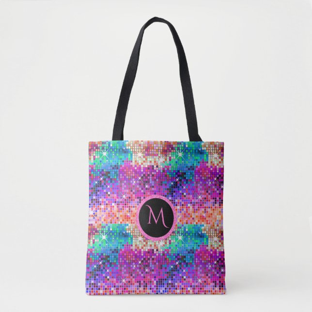 Colourful Disco Ball Retro Glitter Print Tote Bag (Front)