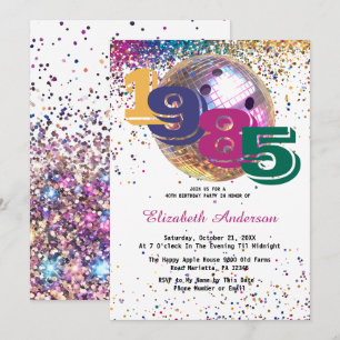 Colourful Disco Bowling Ball 1985 40th Birthday  Invitation