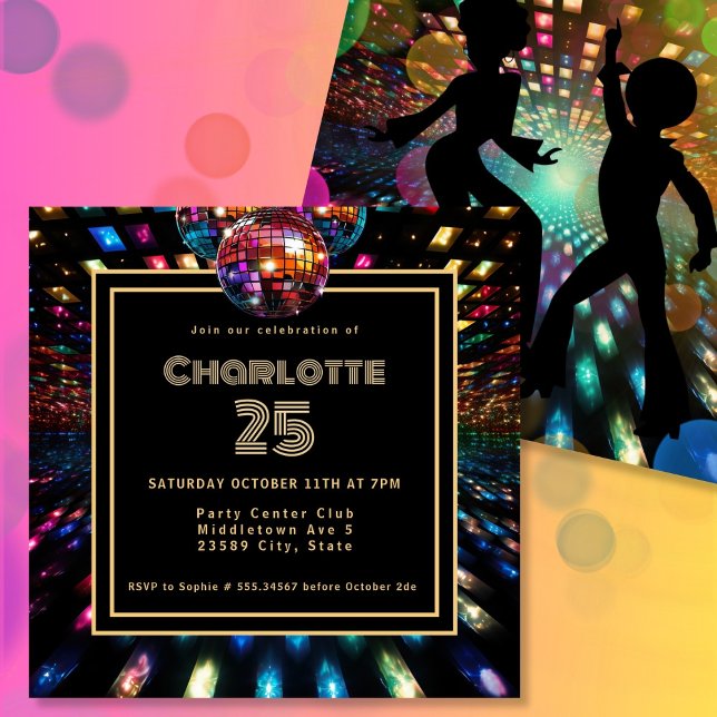 Colourful Disco Dance 25th Birthday Invitation (Creator Uploaded)