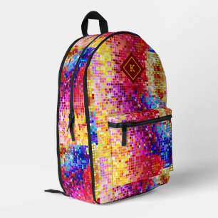 Colourful disco mirrors glitter pattern printed backpack