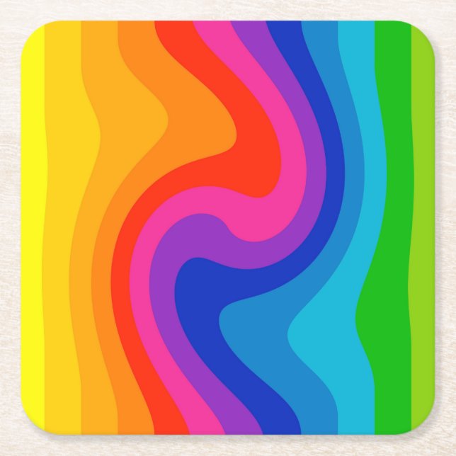 Colourful Distorted Swirling Colour Wheel Square Paper Coaster (Front)
