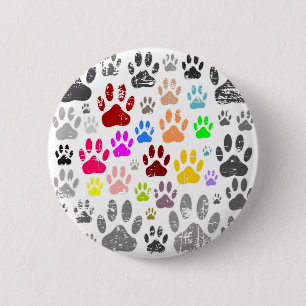 Colourful Distressed Dog Paw Prints On Grey 6 Cm Round Badge