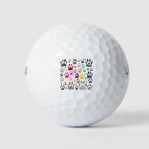 Colourful Distressed Dog Paw Prints On Grey Golf Balls