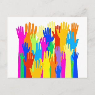 Colourful Diverse Group Community of Raised Hands Postcard