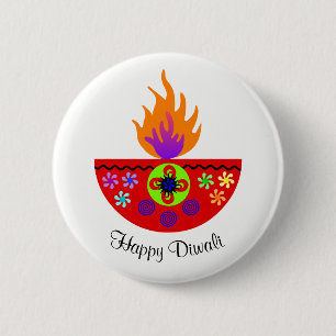 Colourful Diwali Lamp Diya 6 Cm Round Badge