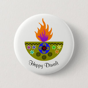 Colourful Diwali Lamp Diya 6 Cm Round Badge