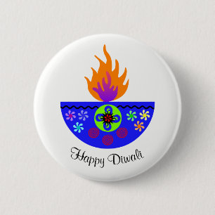 Colourful Diwali Lamp Diya 6 Cm Round Badge