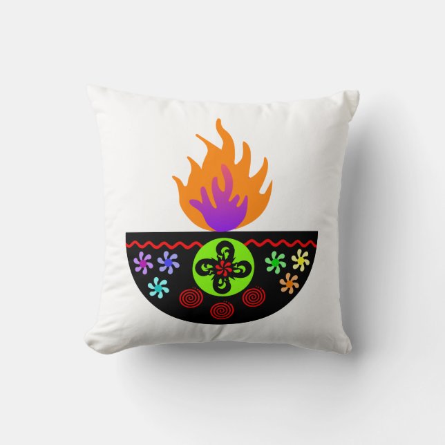 Colourful Diwali Lamp Diya Cushion (Front)