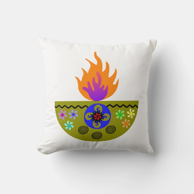 Colourful Diwali Lamp Diya Cushion (Front)